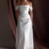 Luna Satin Off Shoulder Gown – White