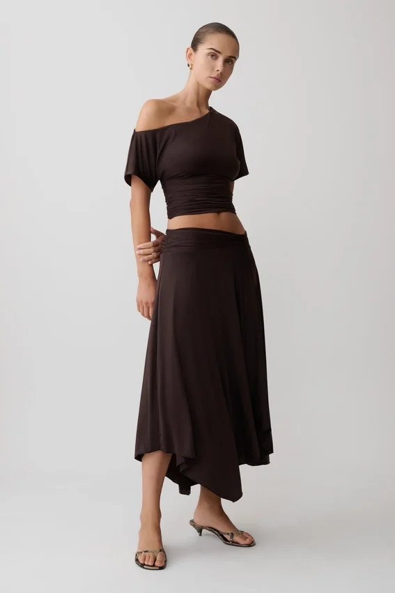 Luu Slinky Midi Skirt – Dark Chocolate Luu Slinky Midi Skirt – Dark Chocolate