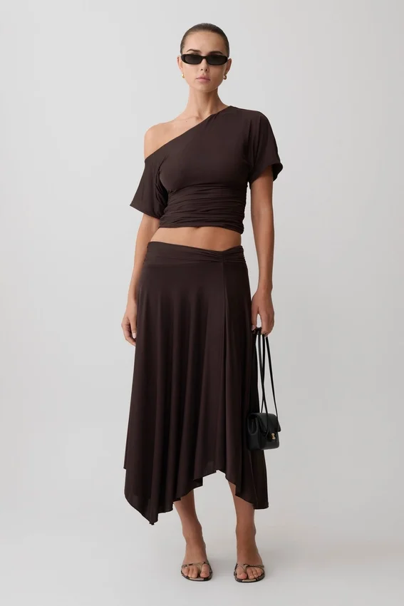 Luu Slinky Midi Skirt – Dark Chocolate Luu Slinky Midi Skirt – Dark Chocolate