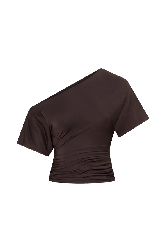 Luu Off Shoulder Slinky Top – Dark Chocolate Luu Off Shoulder Slinky Top – Dark Chocolate