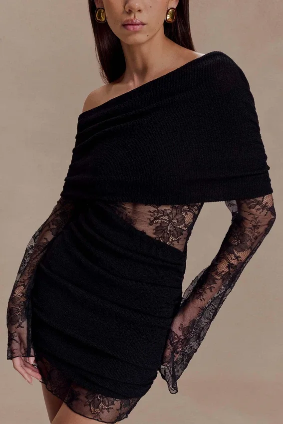Luxie Lace Knit Mini Dress – Black Luxie Lace Knit Mini Dress – Black