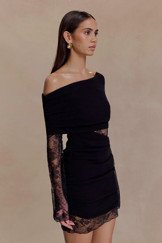 Luxie Lace Knit Mini Dress – Black Luxie Lace Knit Mini Dress – Black