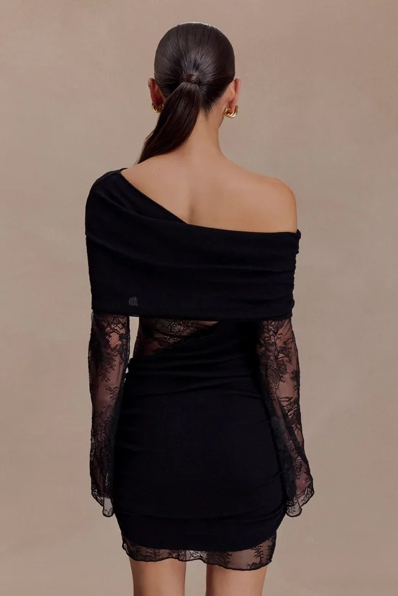 Luxie Lace Knit Mini Dress – Black Luxie Lace Knit Mini Dress – Black