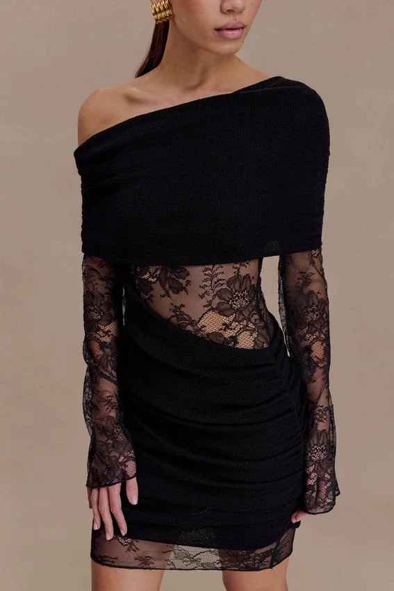 Luxie Lace Knit Mini Dress – Black Luxie Lace Knit Mini Dress – Black