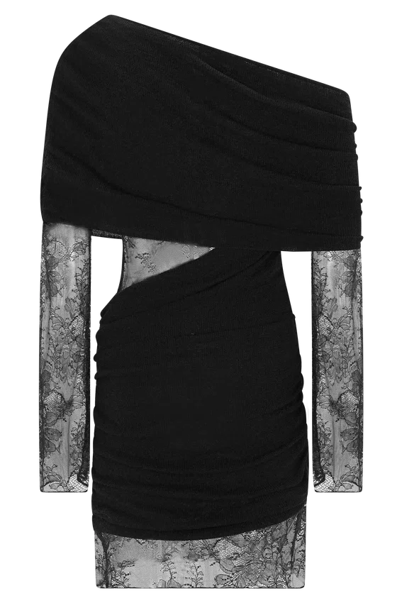 Luxie Lace Knit Mini Dress – Black Luxie Lace Knit Mini Dress – Black