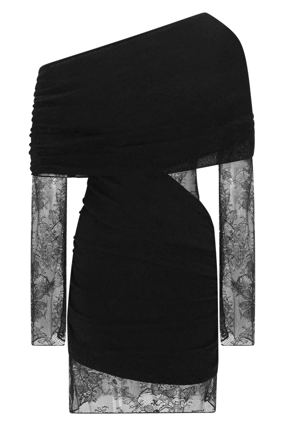 Luxie Lace Knit Mini Dress – Black Luxie Lace Knit Mini Dress – Black