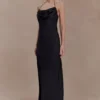 Lydia Cowl Neck Satin Maxi Dress – Black