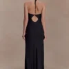 Lydia Cowl Neck Satin Maxi Dress – Black