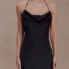 Lydia Cowl Neck Satin Maxi Dress – Black