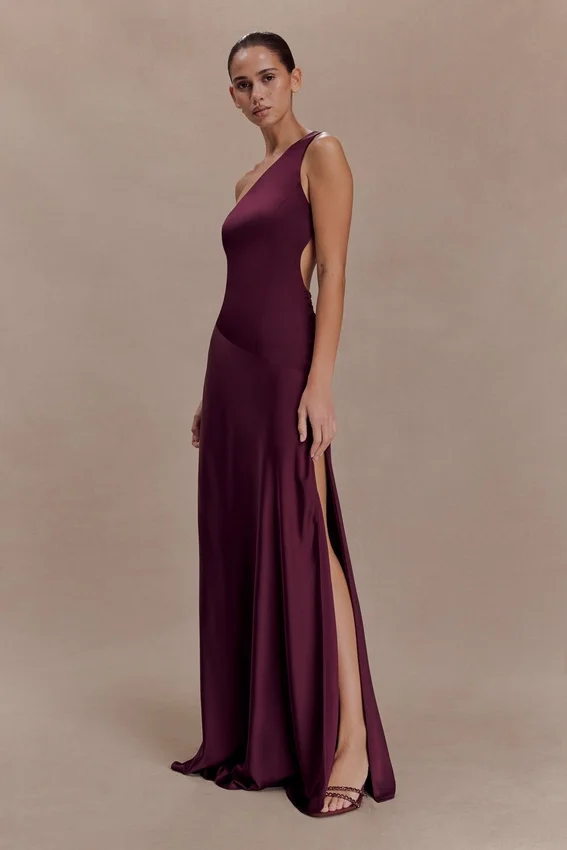 Lyla Asymmetrical Satin Maxi Dress – Plum Lyla Asymmetrical Satin Maxi Dress – Plum
