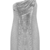 Lyle One Shoulder Glow Mesh Mini Dress – Silver