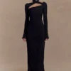 Lyndon Long Sleeve Slinky Maxi Dress – Black