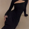 Lyndon Long Sleeve Slinky Maxi Dress – Black