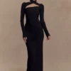 Lyndon Long Sleeve Slinky Maxi Dress – Black