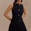 Mackenzie Sleeveless Pleated Mini Dress – Black