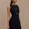 Mackenzie Sleeveless Pleated Mini Dress – Black