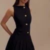Mackenzie Sleeveless Pleated Mini Dress – Black