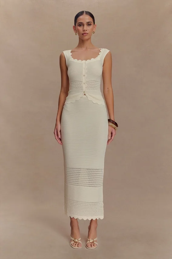 Madeline Scallop Knit Midi Skirt – Ivory Madeline Scallop Knit Midi Skirt – Ivory