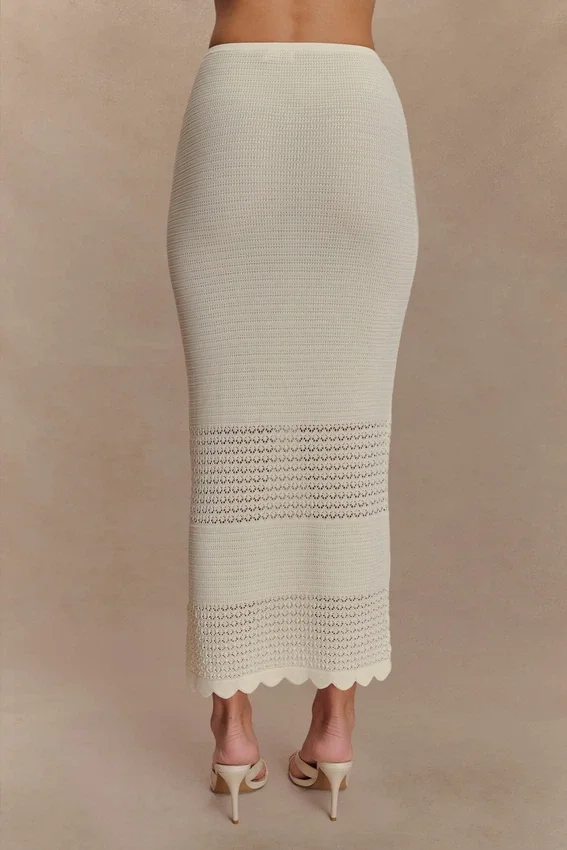 Madeline Scallop Knit Midi Skirt – Ivory Madeline Scallop Knit Midi Skirt – Ivory