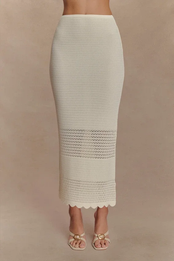 Madeline Scallop Knit Midi Skirt – Ivory Madeline Scallop Knit Midi Skirt – Ivory