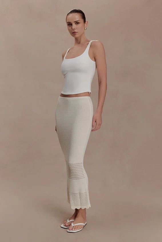 Madeline Scallop Knit Midi Skirt – Ivory Madeline Scallop Knit Midi Skirt – Ivory