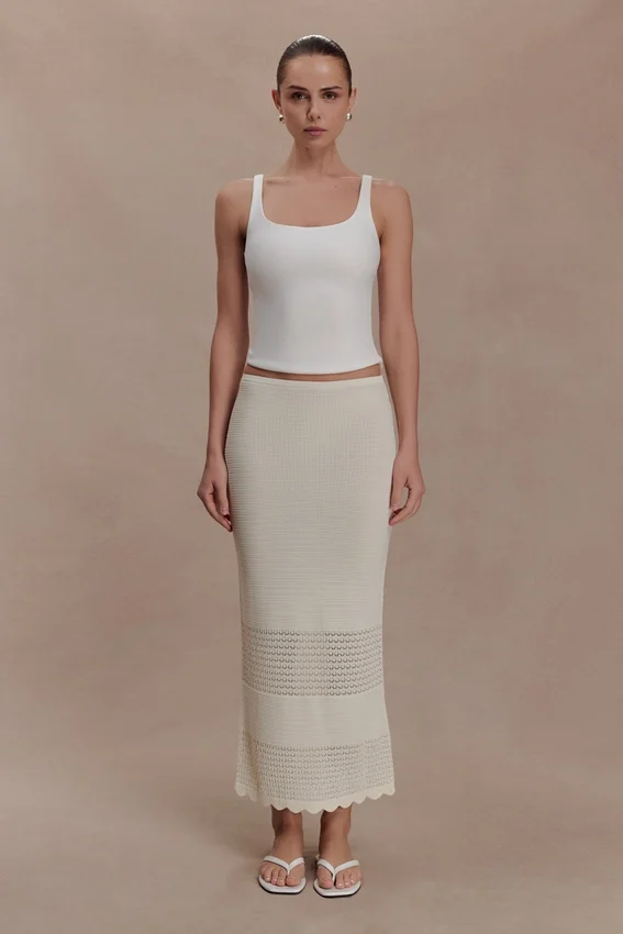 Madeline Scallop Knit Midi Skirt – Ivory Madeline Scallop Knit Midi Skirt – Ivory
