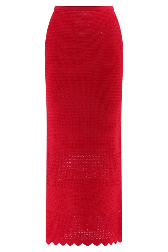 Madeline Scallop Knit Midi Skirt – Red Madeline Scallop Knit Midi Skirt – Red