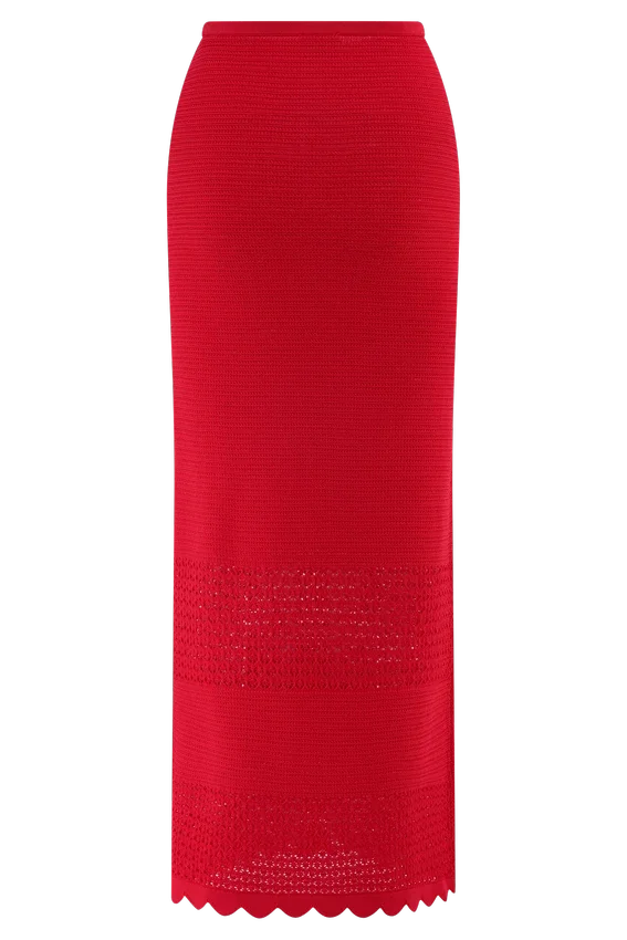 Madeline Scallop Knit Midi Skirt – Red Madeline Scallop Knit Midi Skirt – Red