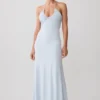 Maely Gathered Slinky Maxi Dress – Pale Blue