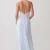 Maely Gathered Slinky Maxi Dress – Pale Blue