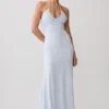 Maely Gathered Slinky Maxi Dress – Pale Blue
