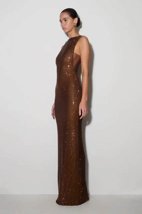 Magnolia Sleeveless Diamante Maxi Dress – Chocolate Magnolia Sleeveless Diamante Maxi Dress – Chocolate