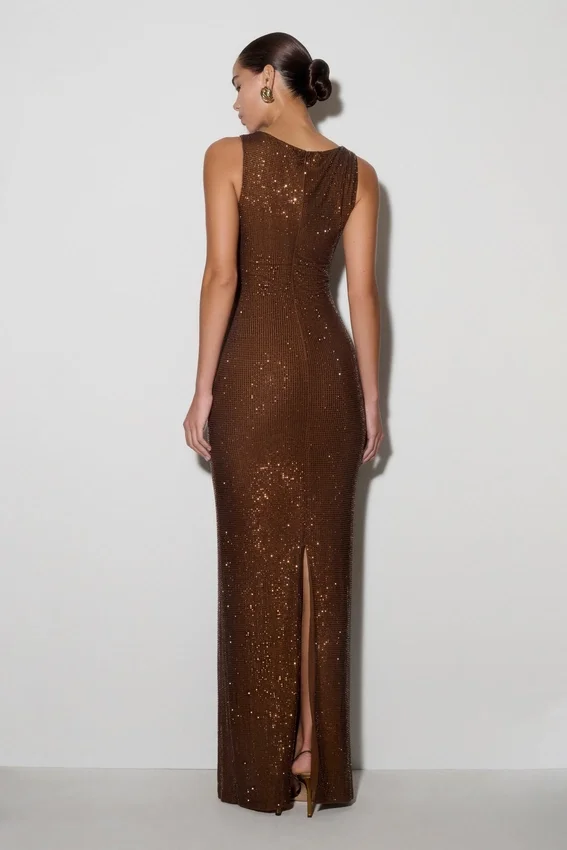 Magnolia Sleeveless Diamante Maxi Dress – Chocolate Magnolia Sleeveless Diamante Maxi Dress – Chocolate