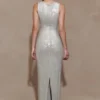 Magnolia Sleeveless Diamante Maxi Dress – Silver