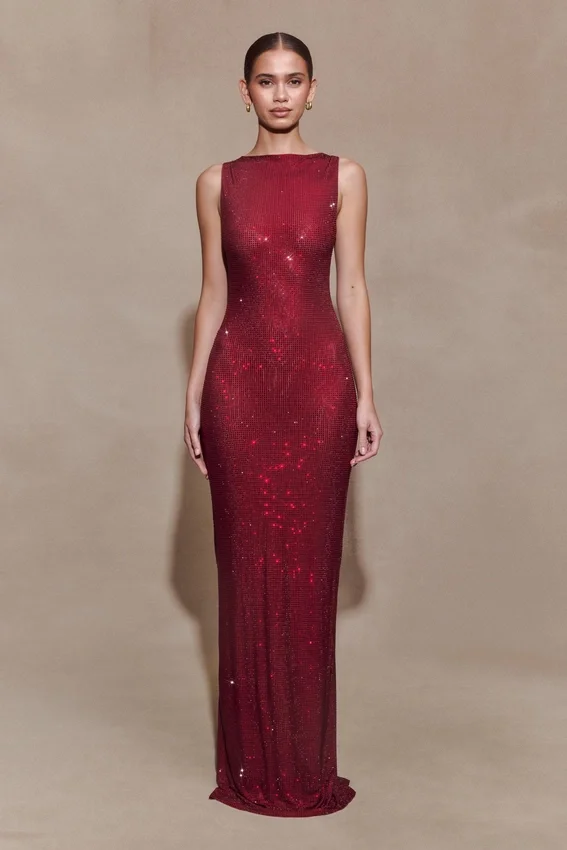 Magnolia Sleeveless Diamante Maxi Dress – Wine Magnolia Sleeveless Diamante Maxi Dress – Wine