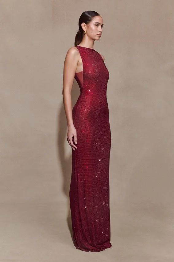 Magnolia Sleeveless Diamante Maxi Dress – Wine Magnolia Sleeveless Diamante Maxi Dress – Wine