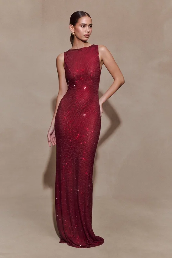 Magnolia Sleeveless Diamante Maxi Dress – Wine Magnolia Sleeveless Diamante Maxi Dress – Wine