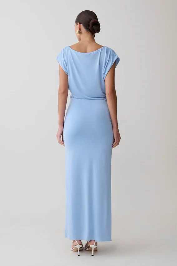 Maiara Shortsleeve Slinky Tie Maxi Dress – Sea Blue Maiara Shortsleeve Slinky Tie Maxi Dress – Sea Blue