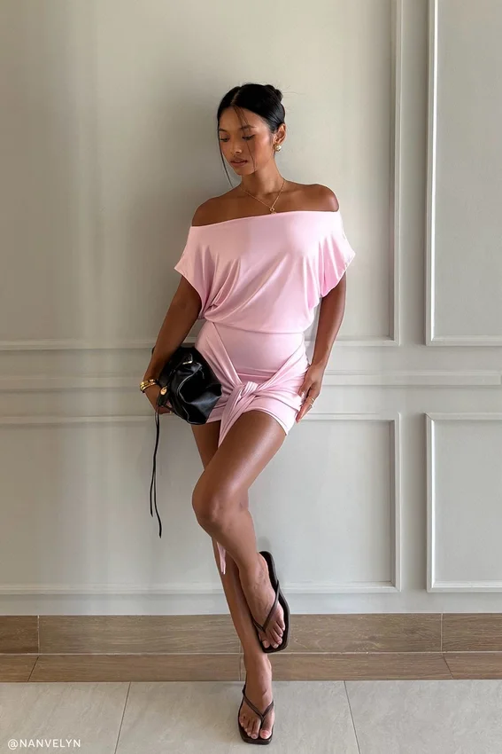 Maiara Shortsleeve Slinky Tie Mini Dress – Pink Maiara Shortsleeve Slinky Tie Mini Dress – Pink