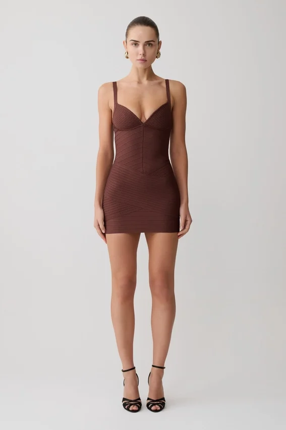 Maison Bandage Knit Mini Dress – Chocolate Maison Bandage Knit Mini Dress – Chocolate