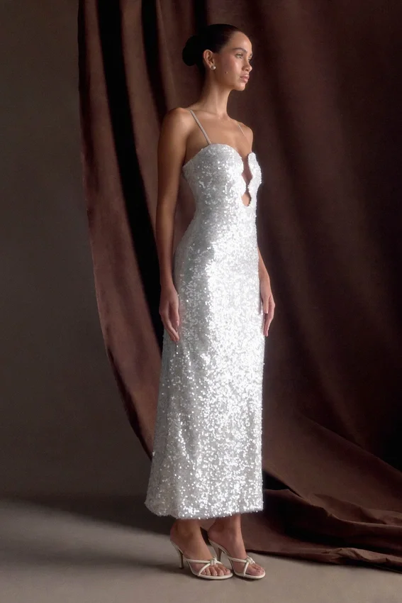 Makari Sequin Maxi Dress – White Makari Sequin Maxi Dress – White