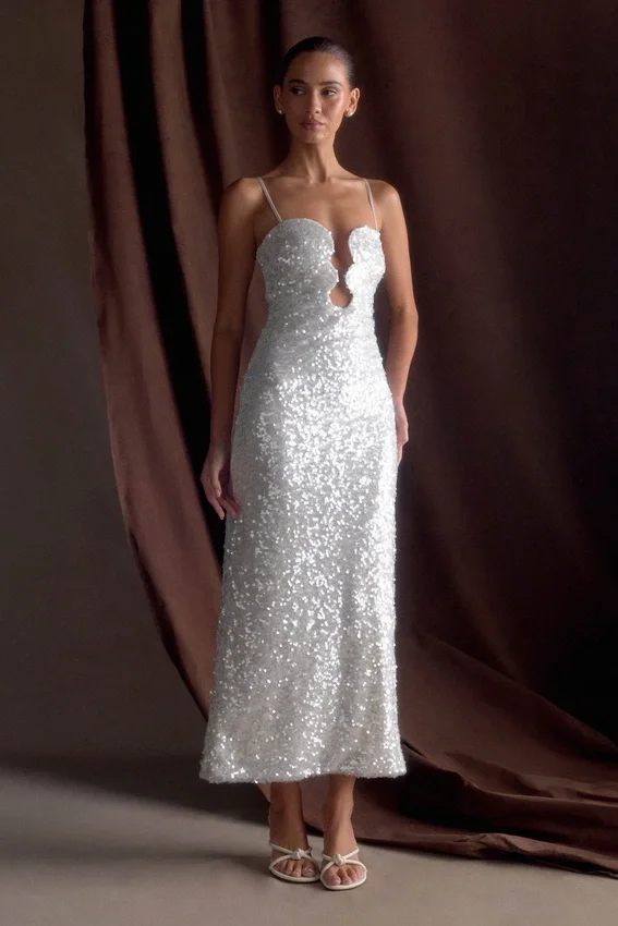 Makari Sequin Maxi Dress – White Makari Sequin Maxi Dress – White