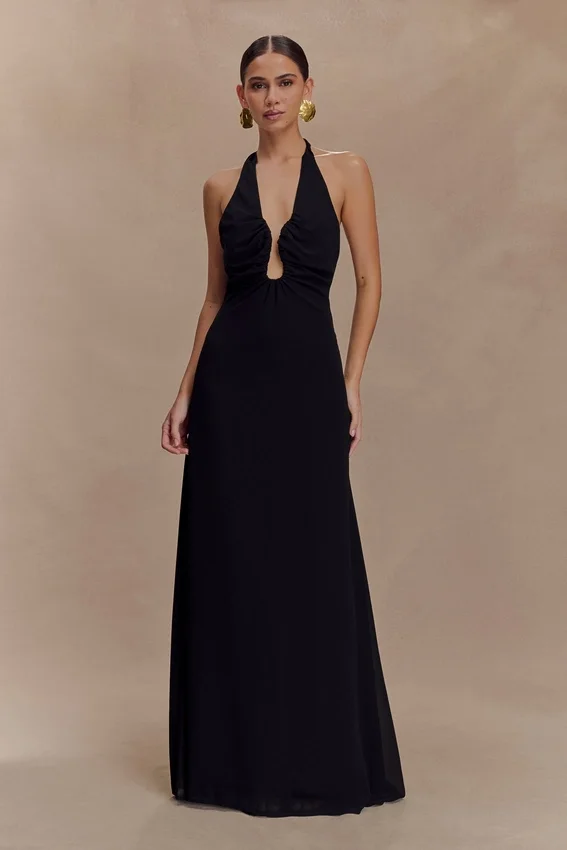 Malakhai Chiffon Halter Maxi Dress – Black Malakhai Chiffon Halter Maxi Dress – Black