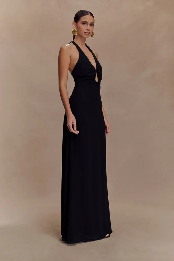 Malakhai Chiffon Halter Maxi Dress – Black Malakhai Chiffon Halter Maxi Dress – Black
