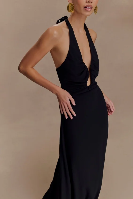 Malakhai Chiffon Halter Maxi Dress – Black Malakhai Chiffon Halter Maxi Dress – Black