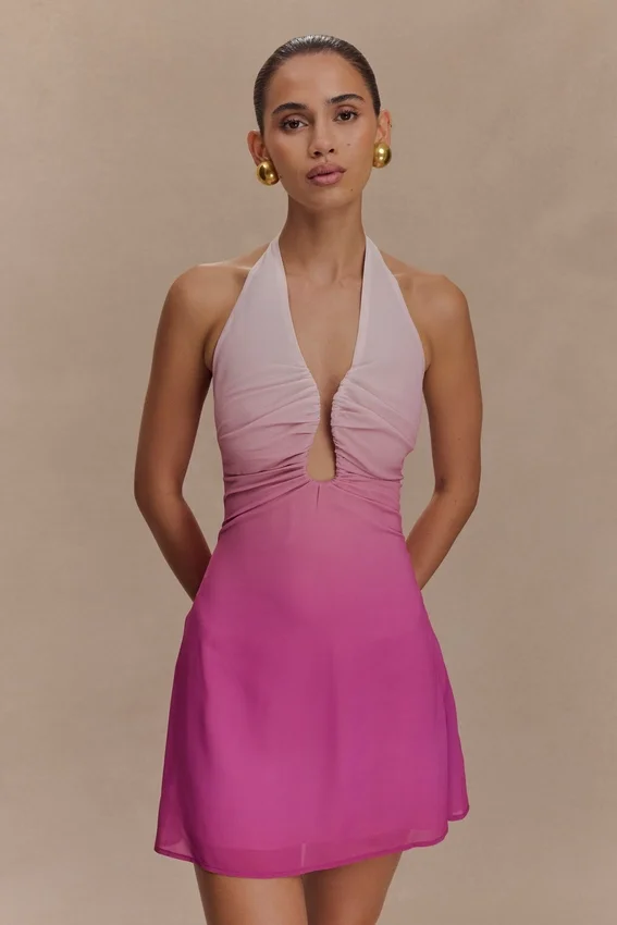 Malakhai Chiffon Halter Mini Dress – Ombre Pink Malakhai Chiffon Halter Mini Dress – Ombre Pink
