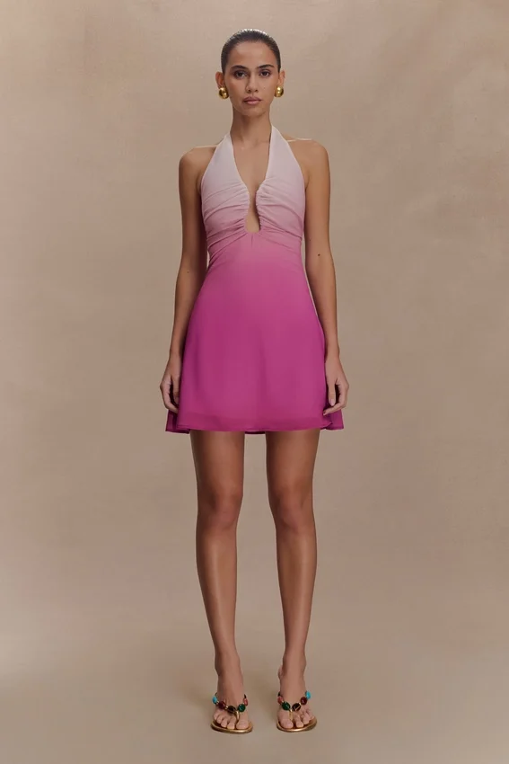 Malakhai Chiffon Halter Mini Dress – Ombre Pink Malakhai Chiffon Halter Mini Dress – Ombre Pink