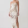 Mandie Hand Crochet Asymmetrical Maxi Dress – White