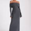 Marcel Off Shoulder Diamante Maxi Dress – Gunmetal Marcel Off Shoulder Diamante Maxi Dress – Gunmetal