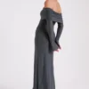 Marcel Off Shoulder Diamante Maxi Dress – Gunmetal Marcel Off Shoulder Diamante Maxi Dress – Gunmetal
